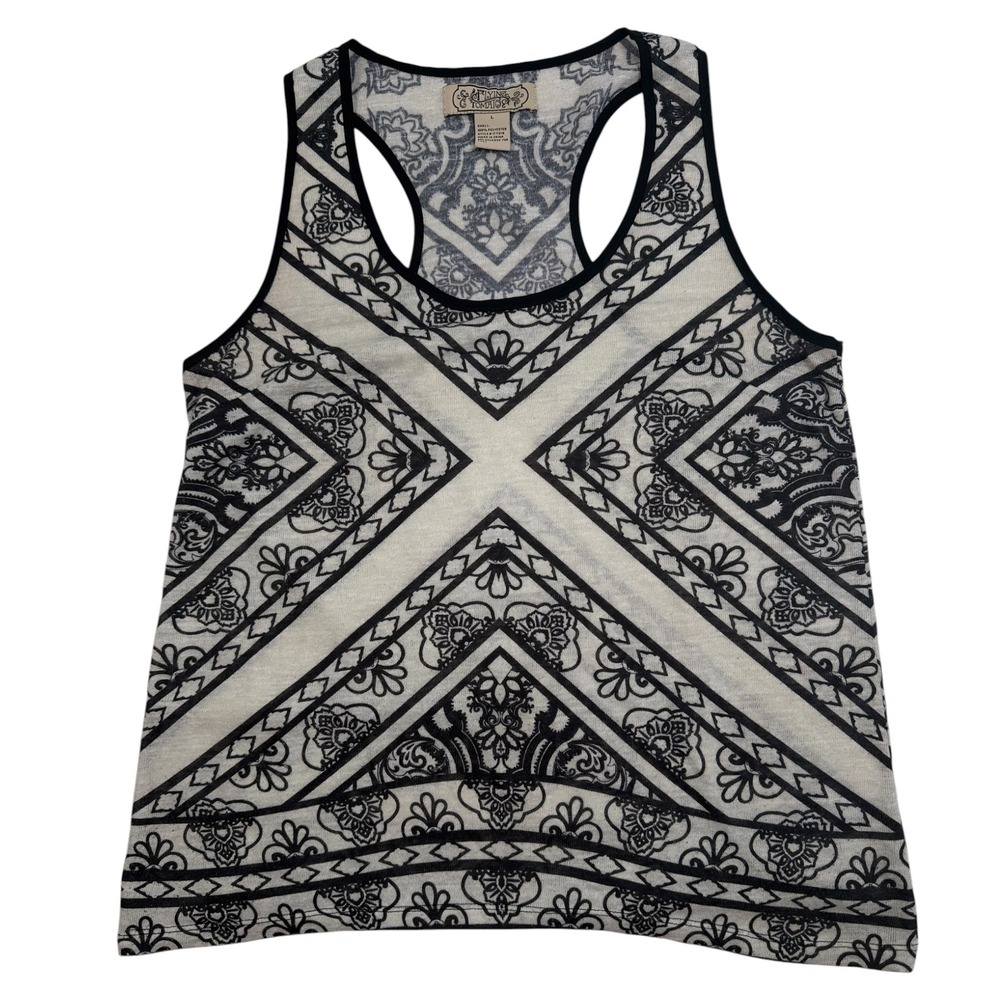 Flying Tomato Tank Top Womens L Ivory Black Geometric Paisley Racerback Boho